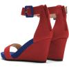 imageFSJ Womens Wedge Sandals Low Platform Ankle Strap Open Toe Sandal Summer Casual Dress Classic Wedge Heeled Sandals Party Shoes Size 415 USRed Blue
