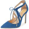 imageFSJ Women Fashion Pointed Toe Stiletto High Heel Strappy Cutout Dress Sandals Lace up Bowknots Suede Party Pumps Shoes Size 415 USBlue