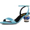 imageFSJ Women Gorgeous Crystal Low Block Heel Open Toe Ankle Strap Sandals Comfort Wedding Office Party Dress Shoes Size 415 USSky Blue