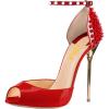 imageFSJ Women Spikes Rivets Peep Toe Sandals Stiletto High Heels Ankle Strap Studded DOrsay Pumps ShoesRedstudded