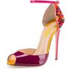 imageFSJ Women Spikes Rivets Peep Toe Sandals Stiletto High Heels Ankle Strap Studded DOrsay Pumps ShoesVioletmulti