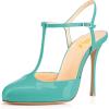 imageFSJ Women T Strap Sandals High Heels Pumps Closed Toe Stilettos Buckle Party Shoes Size 415 USTurquoise