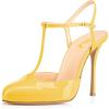 imageFSJ Women T Strap Sandals High Heels Pumps Closed Toe Stilettos Buckle Party Shoes Size 415 USYellow