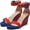 imageFSJ Womens Wedge Sandals Low Platform Ankle Strap Open Toe Sandal Summer Casual Dress Classic Wedge Heeled Sandals Party Shoes Size 415 USRed Blue