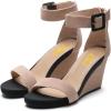 imageFSJ Womens Wedge Sandals Low Platform Ankle Strap Open Toe Sandal Summer Casual Dress Classic Wedge Heeled Sandals Party Shoes Size 415 USTan