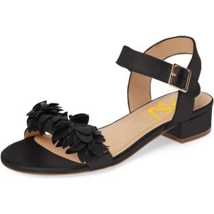 imageFSJ Women Casual Open Toe Block Low Heel Ankle Strap Sandals Comfort Summer Shoes Size 415 USBlackflower
