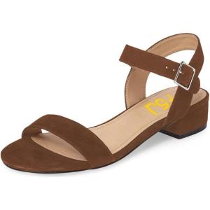 imageFSJ Women Casual Open Toe Block Low Heel Ankle Strap Sandals Comfort Summer Shoes Size 415 USBrownsuede