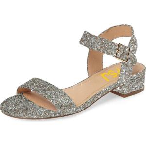 imageFSJ Women Casual Open Toe Block Low Heel Ankle Strap Sandals Comfort Summer Shoes Size 415 USGlitter