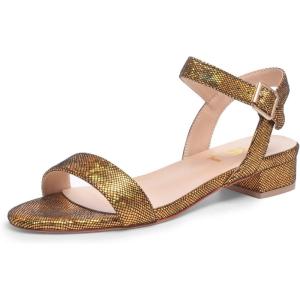 imageFSJ Women Casual Open Toe Block Low Heel Ankle Strap Sandals Comfort Summer Shoes Size 415 USGold Sequins