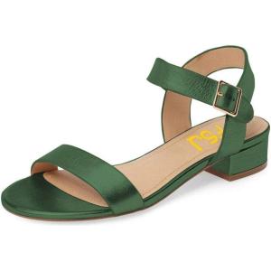 imageFSJ Women Casual Open Toe Block Low Heel Ankle Strap Sandals Comfort Summer Shoes Size 415 USGreen