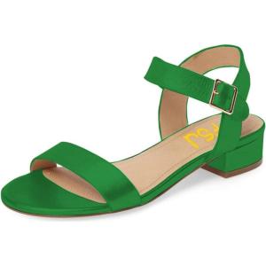 imageFSJ Women Casual Open Toe Block Low Heel Ankle Strap Sandals Comfort Summer Shoes Size 415 USGreen2