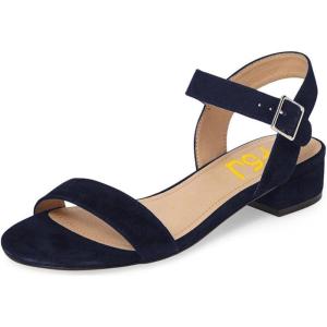 imageFSJ Women Casual Open Toe Block Low Heel Ankle Strap Sandals Comfort Summer Shoes Size 415 USNavy