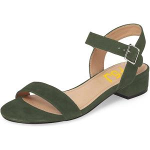 imageFSJ Women Casual Open Toe Block Low Heel Ankle Strap Sandals Comfort Summer Shoes Size 415 USOlive