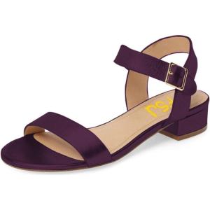 imageFSJ Women Casual Open Toe Block Low Heel Ankle Strap Sandals Comfort Summer Shoes Size 415 USPurple2