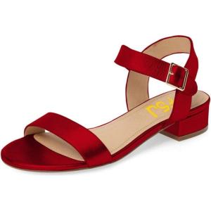 imageFSJ Women Casual Open Toe Block Low Heel Ankle Strap Sandals Comfort Summer Shoes Size 415 USRed