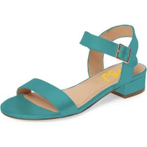 imageFSJ Women Casual Open Toe Block Low Heel Ankle Strap Sandals Comfort Summer Shoes Size 415 USTeal
