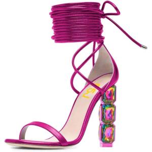 imageFSJ Women Crystal Beads High Heel Sandals Lace Up Open Toe Fashion Sexy Strappy Wedding Party Prom Dress Shoes Size 415 USMagenta