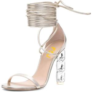 imageFSJ Women Crystal Beads High Heel Sandals Lace Up Open Toe Fashion Sexy Strappy Wedding Party Prom Dress Shoes Size 415 USSilver Metallic