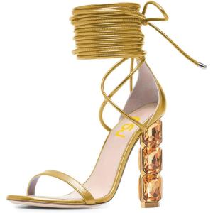 imageFSJ Women Crystal Beads High Heel Sandals Lace Up Open Toe Fashion Sexy Strappy Wedding Party Prom Dress Shoes Size 415 USYellow
