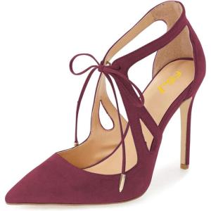 imageFSJ Women Fashion Pointed Toe Stiletto High Heel Strappy Cutout Dress Sandals Lace up Bowknots Suede Party Pumps Shoes Size 415 USMediumvioletred