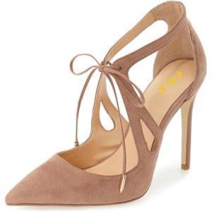 imageFSJ Women Fashion Pointed Toe Stiletto High Heel Strappy Cutout Dress Sandals Lace up Bowknots Suede Party Pumps Shoes Size 415 USPink