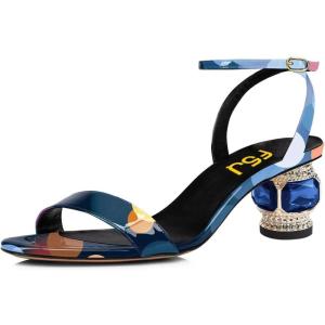 imageFSJ Women Gorgeous Crystal Low Block Heel Open Toe Ankle Strap Sandals Comfort Wedding Office Party Dress Shoes Size 415 USBlue Lights