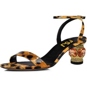 imageFSJ Women Gorgeous Crystal Low Block Heel Open Toe Ankle Strap Sandals Comfort Wedding Office Party Dress Shoes Size 415 USLeopard