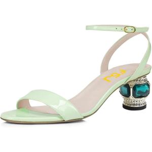 imageFSJ Women Gorgeous Crystal Low Block Heel Open Toe Ankle Strap Sandals Comfort Wedding Office Party Dress Shoes Size 415 USLight Green