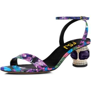 imageFSJ Women Gorgeous Crystal Low Block Heel Open Toe Ankle Strap Sandals Comfort Wedding Office Party Dress Shoes Size 415 USPurple With Pattern