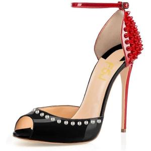 imageFSJ Women Spikes Rivets Peep Toe Sandals Stiletto High Heels Ankle Strap Studded DOrsay Pumps ShoesCustomize