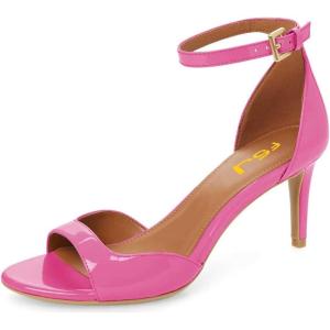 imageFSJ Women Summer Buckled Ankle Strap Sandals Open Toe Mid Stiletto Heels Casual Daily Shoes Size 415 USFuchsia