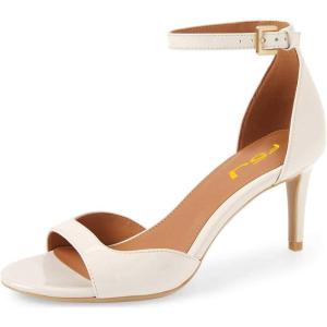 imageFSJ Women Summer Buckled Ankle Strap Sandals Open Toe Mid Stiletto Heels Casual Daily Shoes Size 415 USWhite