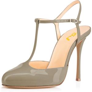 imageFSJ Women T Strap Sandals High Heels Pumps Closed Toe Stilettos Buckle Party Shoes Size 415 USGrey