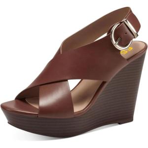 imageFSJ Women Wedge Platform Sandal Cross Strap Open Peep Toe Ankle Buckle Summer Casual Holiday Dress Shoes Size 416 USBrown