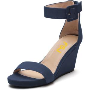 imageFSJ Womens Wedge Sandals Low Platform Ankle Strap Open Toe Sandal Summer Casual Dress Classic Wedge Heeled Sandals Party Shoes Size 415 USDarkblue