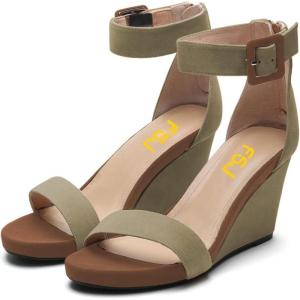 imageFSJ Womens Wedge Sandals Low Platform Ankle Strap Open Toe Sandal Summer Casual Dress Classic Wedge Heeled Sandals Party Shoes Size 415 USKhaki