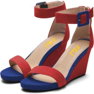 imageFSJ Womens Wedge Sandals Low Platform Ankle Strap Open Toe Sandal Summer Casual Dress Classic Wedge Heeled Sandals Party Shoes Size 415 USRed Blue