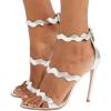 imageFSJ Women Hot Open Toe Strappy Heeled Sandals Suede Dress Shoes for Party Wedding Size 415 USSilver