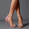 imageFSJ Women Sexy Rhinestone Ankle Straps Heeled Sandals Open Toe Stiletto High Heel Shiny Back Zipper Bridal Party Dress Shoes Size 415 USPink