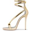 imageFSJ Women Sexy Strappy Sandals for Women Open Toe Metallic High Heels Pumps Wedding Party Shoes 415 USGold