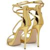 imageFSJ Women Sexy Strappy Sandals for Women Open Toe Metallic High Heels Pumps Wedding Party Shoes 415 USGolden