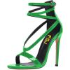 imageFSJ Women Sexy Strappy Sandals for Women Open Toe Metallic High Heels Pumps Wedding Party Shoes 415 USGreen