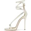 imageFSJ Women Sexy Strappy Sandals for Women Open Toe Metallic High Heels Pumps Wedding Party Shoes 415 USIvory
