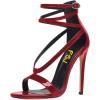 imageFSJ Women Sexy Strappy Sandals for Women Open Toe Metallic High Heels Pumps Wedding Party Shoes 415 USRed