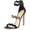 imageFSJ Women Hot Open Toe Strappy Heeled Sandals Suede Dress Shoes for Party Wedding Size 415 USBlack Chain