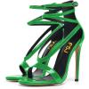 imageFSJ Women Sexy Strappy Sandals for Women Open Toe Metallic High Heels Pumps Wedding Party Shoes 415 USGreen