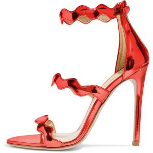 imageFSJ Women Hot Open Toe Strappy Heeled Sandals Suede Dress Shoes for Party Wedding Size 415 USRed