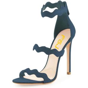 imageFSJ Women Hot Open Toe Strappy Heeled Sandals Suede Dress Shoes for Party Wedding Size 415 USSteel Blue