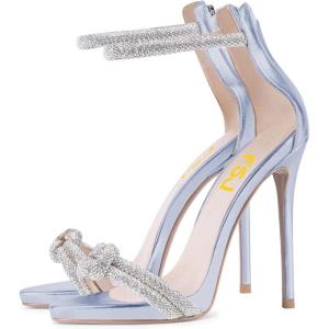 imageFSJ Women Sexy Rhinestone Ankle Straps Heeled Sandals Open Toe Stiletto High Heel Shiny Back Zipper Bridal Party Dress Shoes Size 415 USViolet