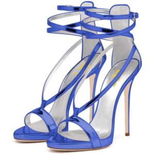 imageFSJ Women Sexy Strappy Sandals for Women Open Toe Metallic High Heels Pumps Wedding Party Shoes 415 USBlue